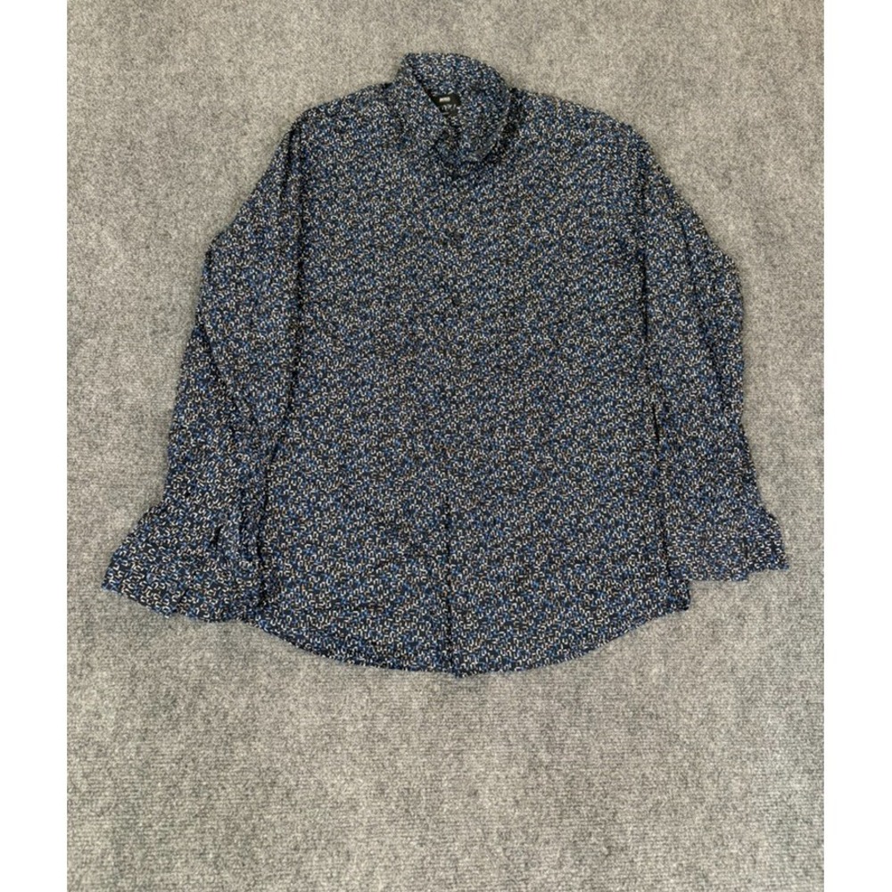 Hugo Boss Button Up Shirt Mens Slim Fit Geometric Flamingo Print Blue Size 41/16